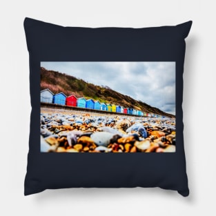 Cromer Beach Huts And Rocky Beach Pillow