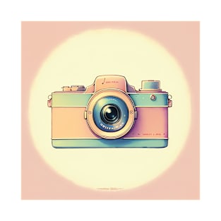 Soft Pastel Pink Color Vintage Camera Drawing T-Shirt