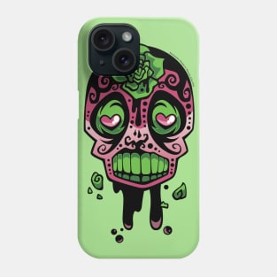 Pink and Green Ink-Rose Skull Phone Case