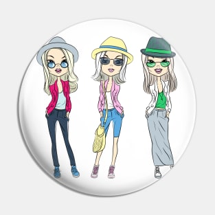 Fashion hipster girls in hats Pin