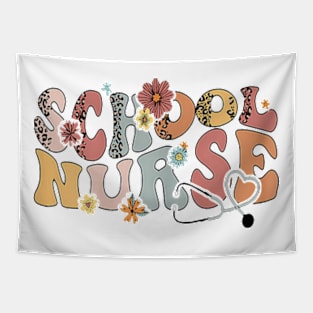 Retro Groovy Floral School Nurse Appreciation Back To School T-Shirt Tapestry