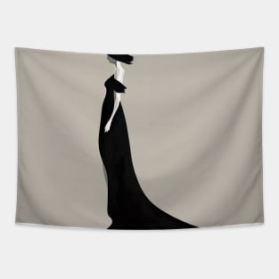 [AI Art] Lady in black, Minimal Art Style Tapestry