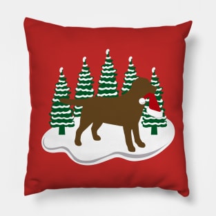 Chocolate Labrador Snow and Christmas Pillow