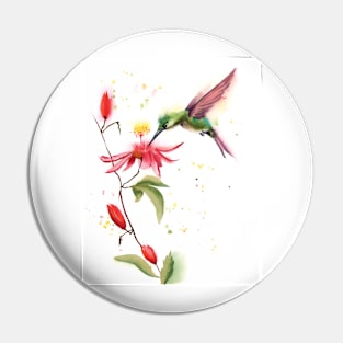 Watercolor Hummingbird with flower Pin