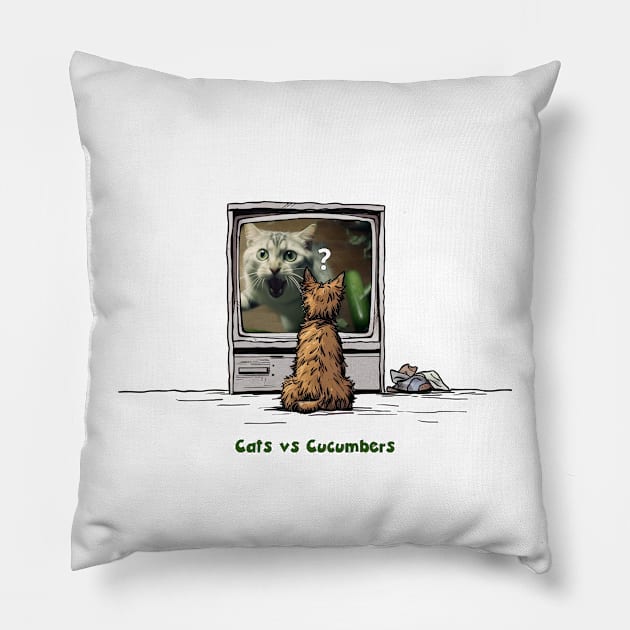 Dog Watching Funny Cat Videos Pillow by MythicLegendsDigital