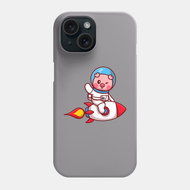 Cut Pig Astronaut Riding Rocket And Waving Hand Cartoon Phone Case by Catalyst Labs