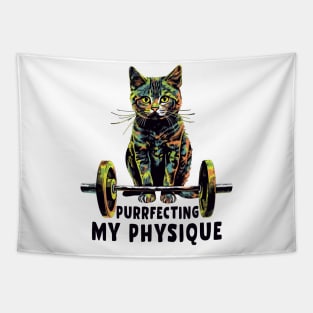 Gym, Workout or Fitness Gift Funny Cat in a Gym Tapestry