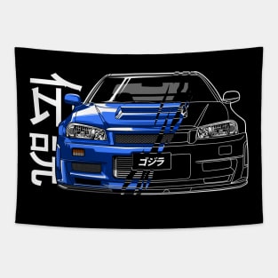 R34 GTR Skyline Turbo JDM Tuning Car 90s Fan Tapestry