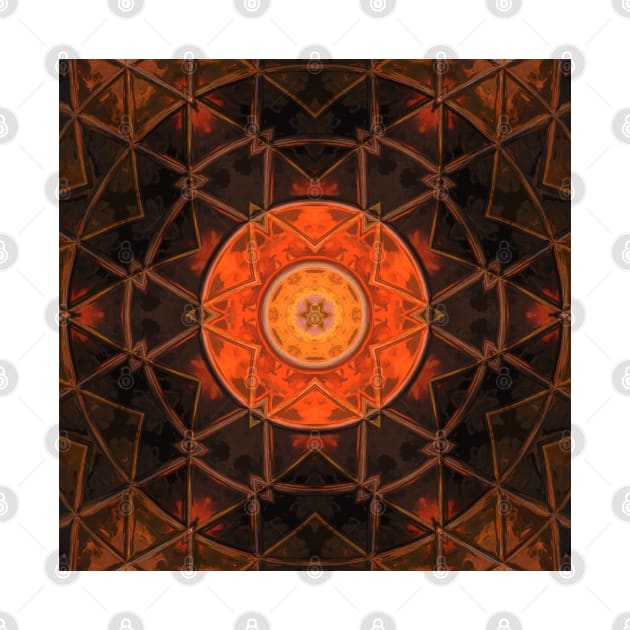 Mosaic Kaleidoscope Flower Orange and Brown by WormholeOrbital