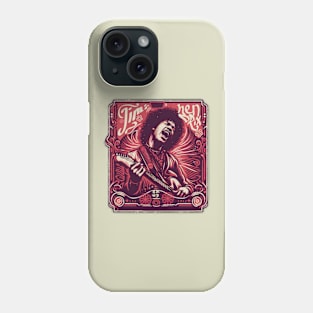 tshirt mug, sticker, print,  of Jimi Hendrix in Velved red colors, on stage Phone Case