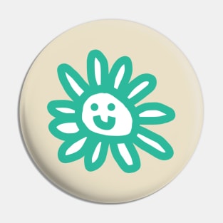 Cyan Daisy Flower Smiley Face Graphic Pin