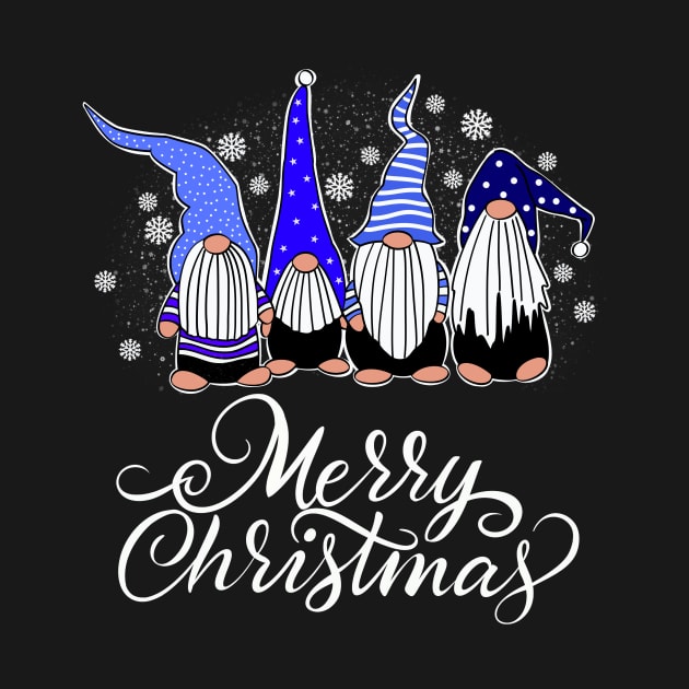 Four Gnomes In Blue Plaid Merry Christmas Matching Family T-Shirt by YasOOsaY