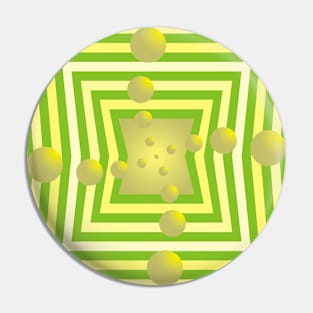 Spheres Pirouetting Through a Green and Yellow Portal Pin