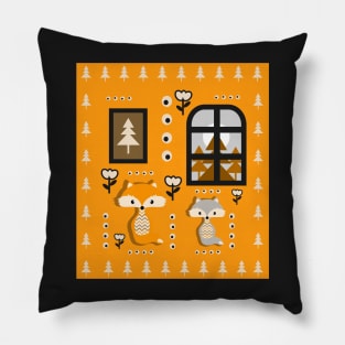 Little foxes waiting for Santa- yellow version Pillow