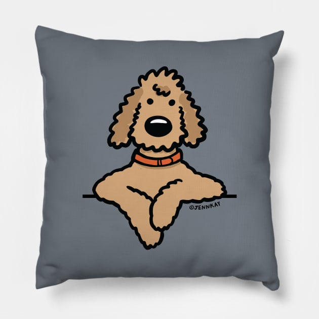 Poodle Doodle Dog Apricot Cute Cartoon Dog Pillow by Coffee Squirrel