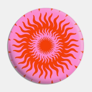 Retro Sun Pink and Orange Abstract Sunrays Trippy Pattern Pin