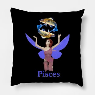 Pisces fairy girl gazing at spinning twin fish Pillow