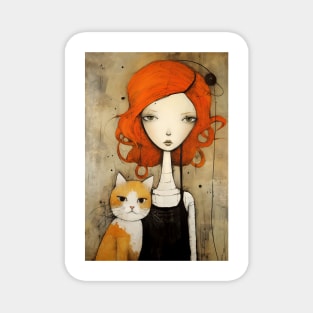 Girl and Cat 3 Magnet