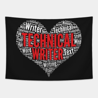 Technical Writer Heart Shape Word Cloud Design graphic Tapestry