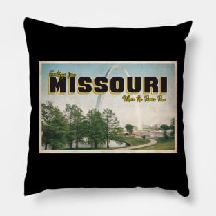 Greetings from Missouri - Vintage Travel Postcard Design Pillow