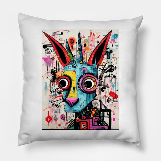 Cartoon Aardvark Graffiti #2 Pillow by Chromatic Fusion Studio