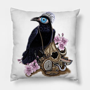 Crow and cat skull Pillow