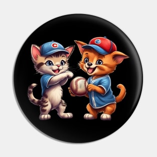 kitty and puppy playing baseball Pin