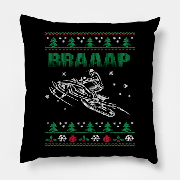 Braaap Snowmobiling Ugly Christmas Sweater Pillow by uglygiftideas