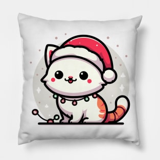 Cute Christmas Cat Santa Hat Christmas Lights Adorable Pillow