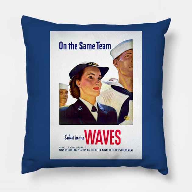 Restored Reprint of World War II US Navy WAVES Recruitment Poster Print Pillow by vintageposterco
