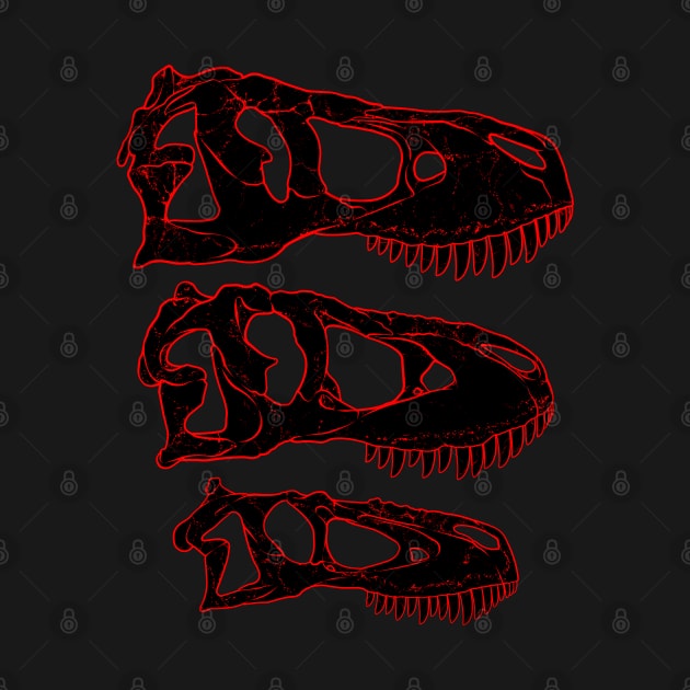 Daspletosaurus Tarbosaurus Tyrannosaurus Rex fossil skulls by NicGrayTees