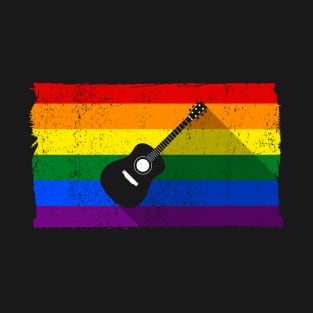 Pride Rainbow Flag - Acoustic Guitar Shadow T-Shirt