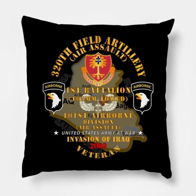 1st Bn, 320th FA, 101st Airborne Div - Invasion - 2003 w AA Badge - Map Pillow by twix123844