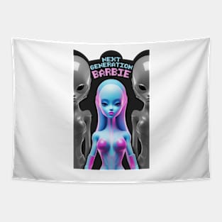 next generation future alien Barbie graphic illustration design by ironpalette Tapestry