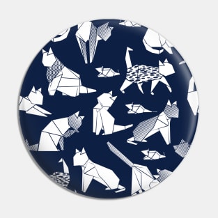 Origami kitten friends // pattern // blue navy background paper cats Pin