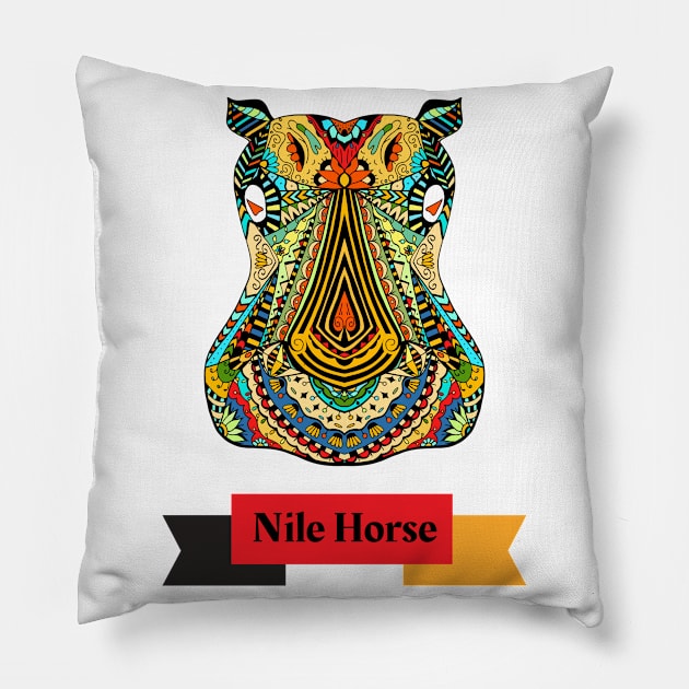 Hippo Nilpferd Nile Horse Zentangle German Wordplay Pillow by Time4German