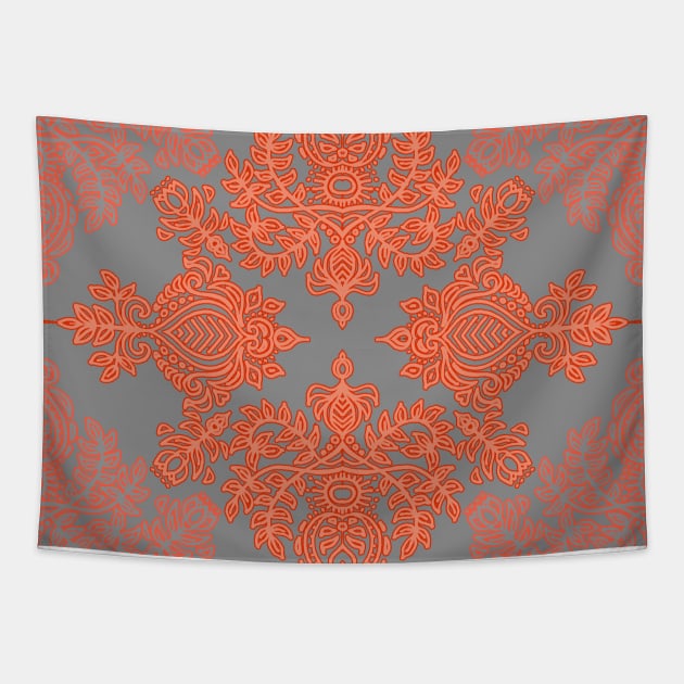 Burnt Orange, Coral & Grey doodle pattern Tapestry by micklyn