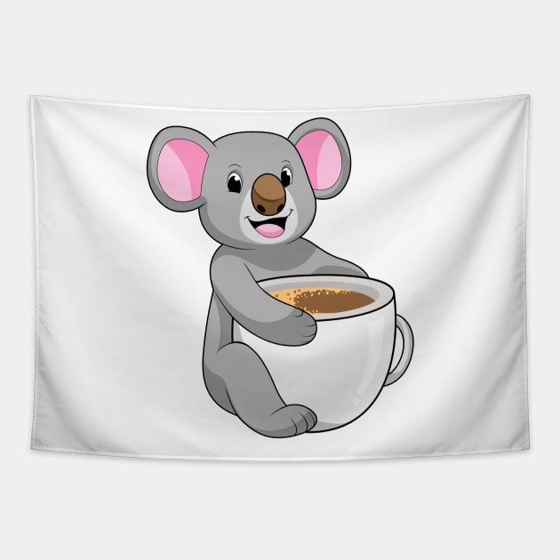 Koala with Coffee Cup Tapestry by Markus Schnabel