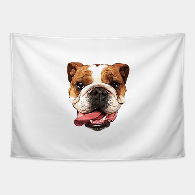 Bulldog Cartoon Art Puppy Dog Head Tapestry by ElegantCat