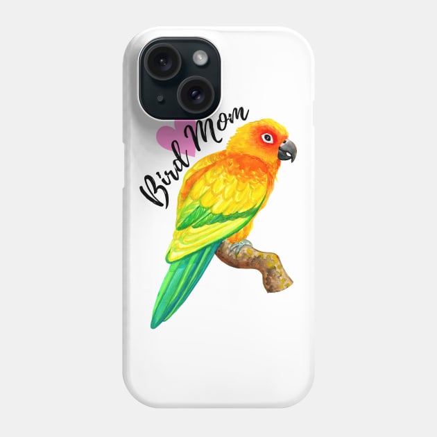 Sun Conure Bird Mom (Black) Phone Case by IvyLilyArt