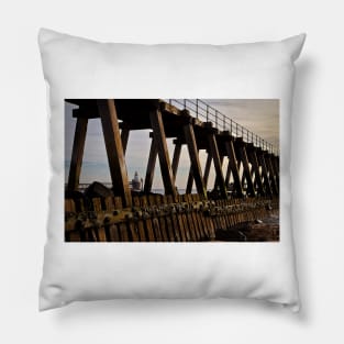 Lighthouse through the wooden pier Pillow