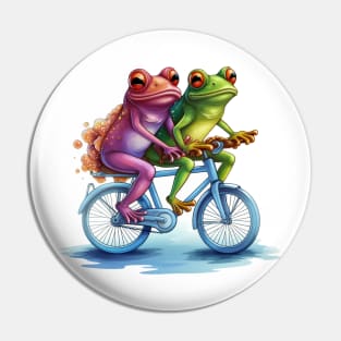 two frogs riding a bicycle Pin