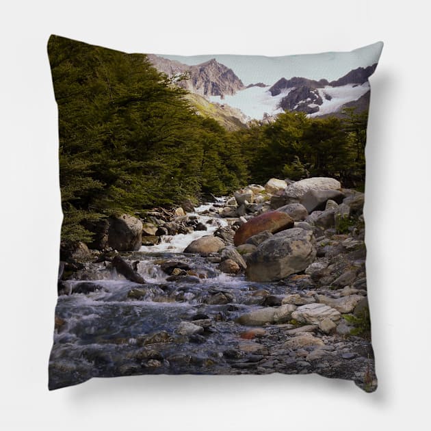 A rushing mountain stream Pillow by stevepaint