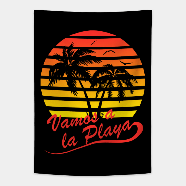 Vamos a la Playa 80s Tropical Sunset Tapestry by Nerd_art