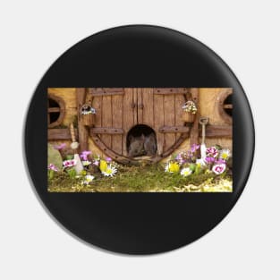 George the mouse in a log pile house - twins Pin