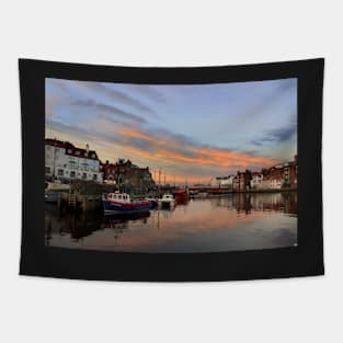 Whitby Harbour at Sunset Tapestry