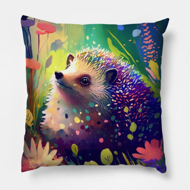 Hedgehog Animal Portrait Painting Wildlife Outdoors Adventure Pillow by Cubebox