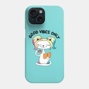 Cute Cat Enjoying Coffee and Reading Book Phone Case