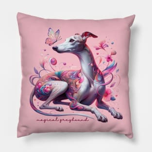 Whimsical Greyhound With Flowers And Butterfly Pillow