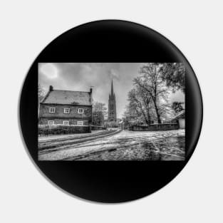 St James' Church, Louth, UK, Black And White Snow Scene Pin